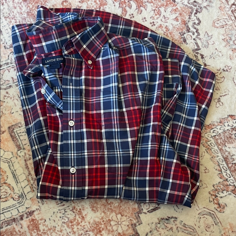 Lands' End Men's Plaid Shirt in Red and Blue